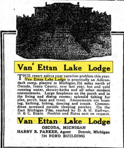 Van Ettan Lake Lodge (Van Etten Lake Lodge) - July 1917 Article (newer photo)